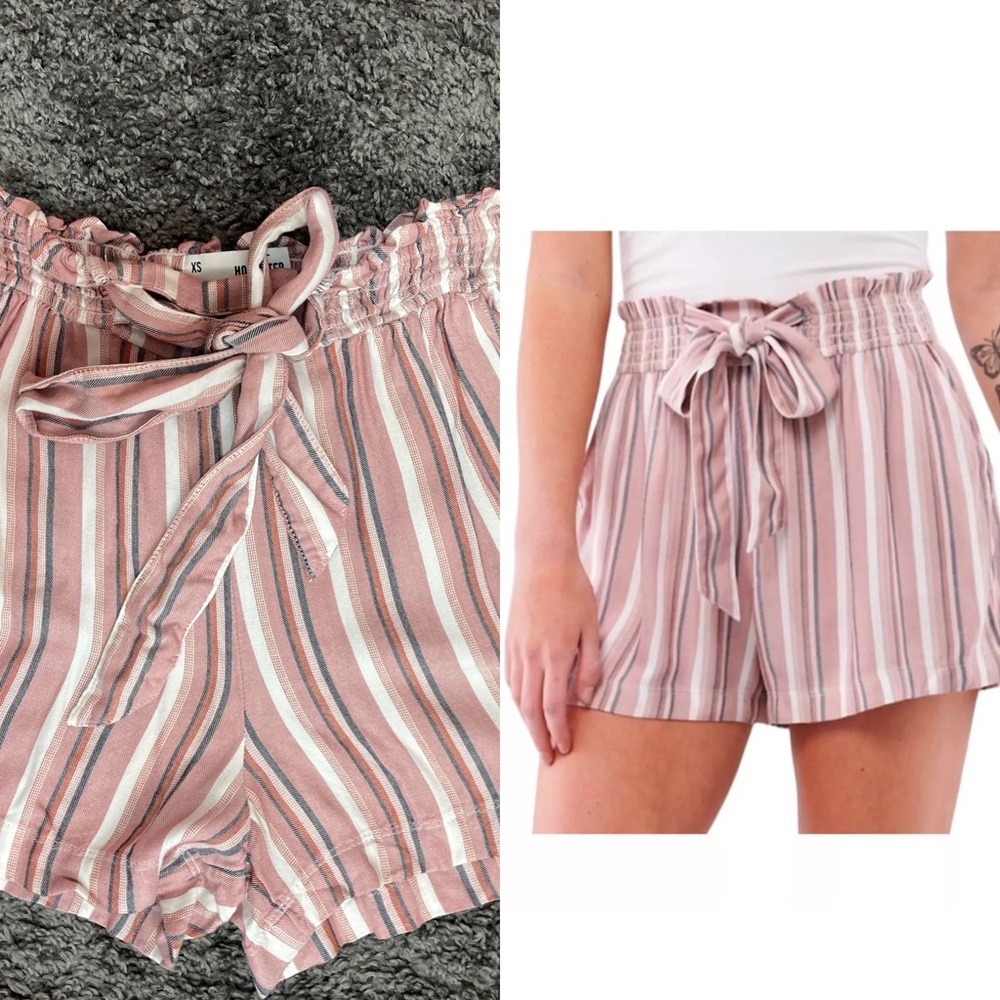 Hollister California pink white ultra high-rise elastic waist pull-on shorts XS